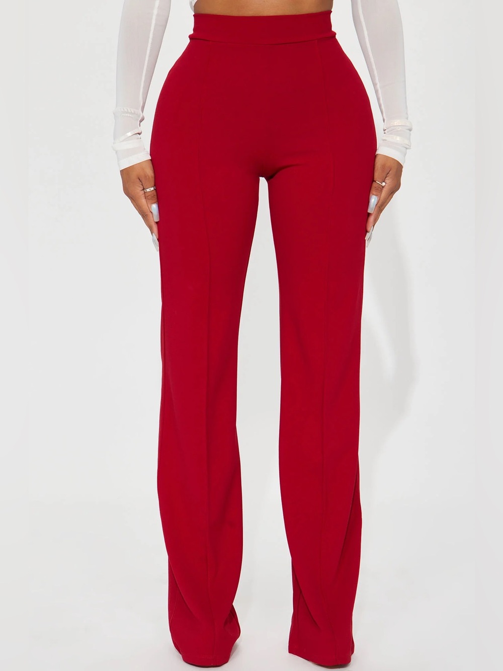Fashion Nova Red Wide-Leg High-Waist Pants